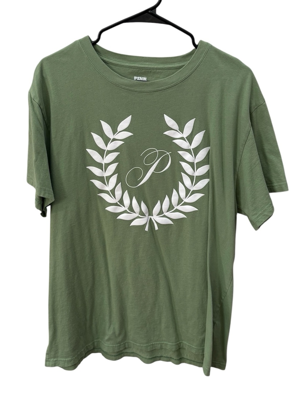 PINK Victoria’s Secret Green & White Short Sleeve Tee Size Large